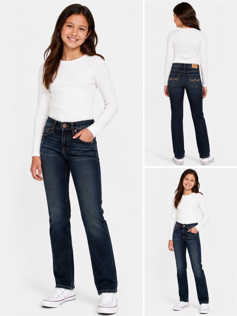 Abercrombie Kids Girls Dark Blue Denim Straight Jeans Size 11/12 Slim